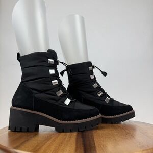 New Womens Blondo Daylor Black Quilted Nylon Waterproof Casual Heel Boots Sz 6.5